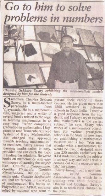 Newspaper clipping: Go to him to solve problems in numbers